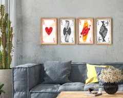 BK Home İskambil 4'lü El Yapımı Ahşap Çerçeveli Tablo-5