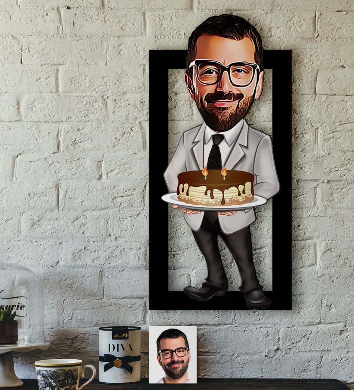 Kişiye Özel Bay Doğum Günü Karikatürlü 3D Ahşap Tablo-4