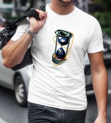 BK Gift Kum Saati Tasarımlı Beyaz T-Shirt-1