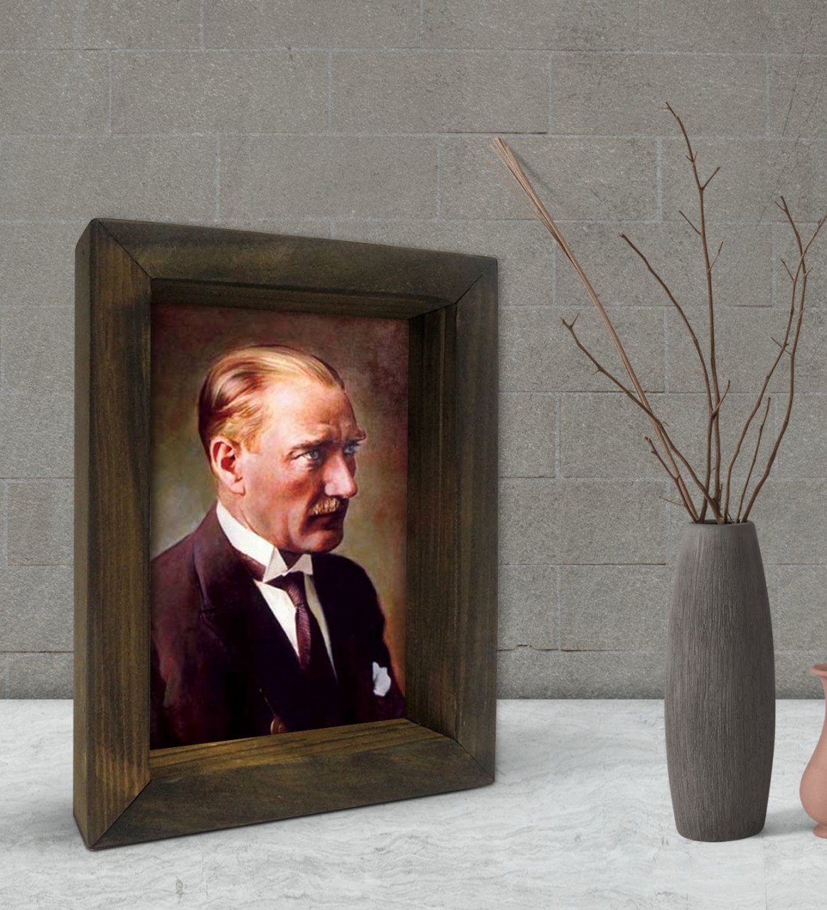 BK Gift Atatürk Tasarımlı Dekoratif Doğal Masif Ahşap Çerçeve 15x20cm-4
