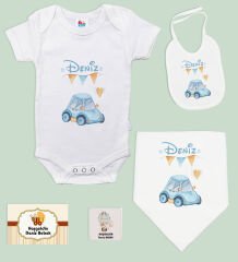 BK Kids Kişiye Özel İsimli 5 Parça Beyaz Bebek Body Zıbın ve Battaniye Hediye Seti, Yeni Doğan Bebek Giyim Hediyesi-10