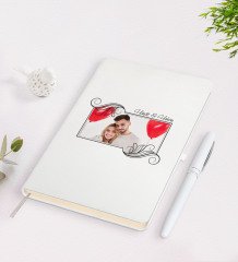 Kişiye Özel Sevgililer Günü Temalı İsimli Fotoğraflı Beyaz Defter Kalem Seti-32