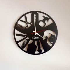 BK Gift Kişiye Özel İsimli Berber Tasarımlı Dekoratif 45cm Ahşap Duvar Saati-1 , Ev hediyesi , Arkadaşa Hediye , Sevgiliye Hediye