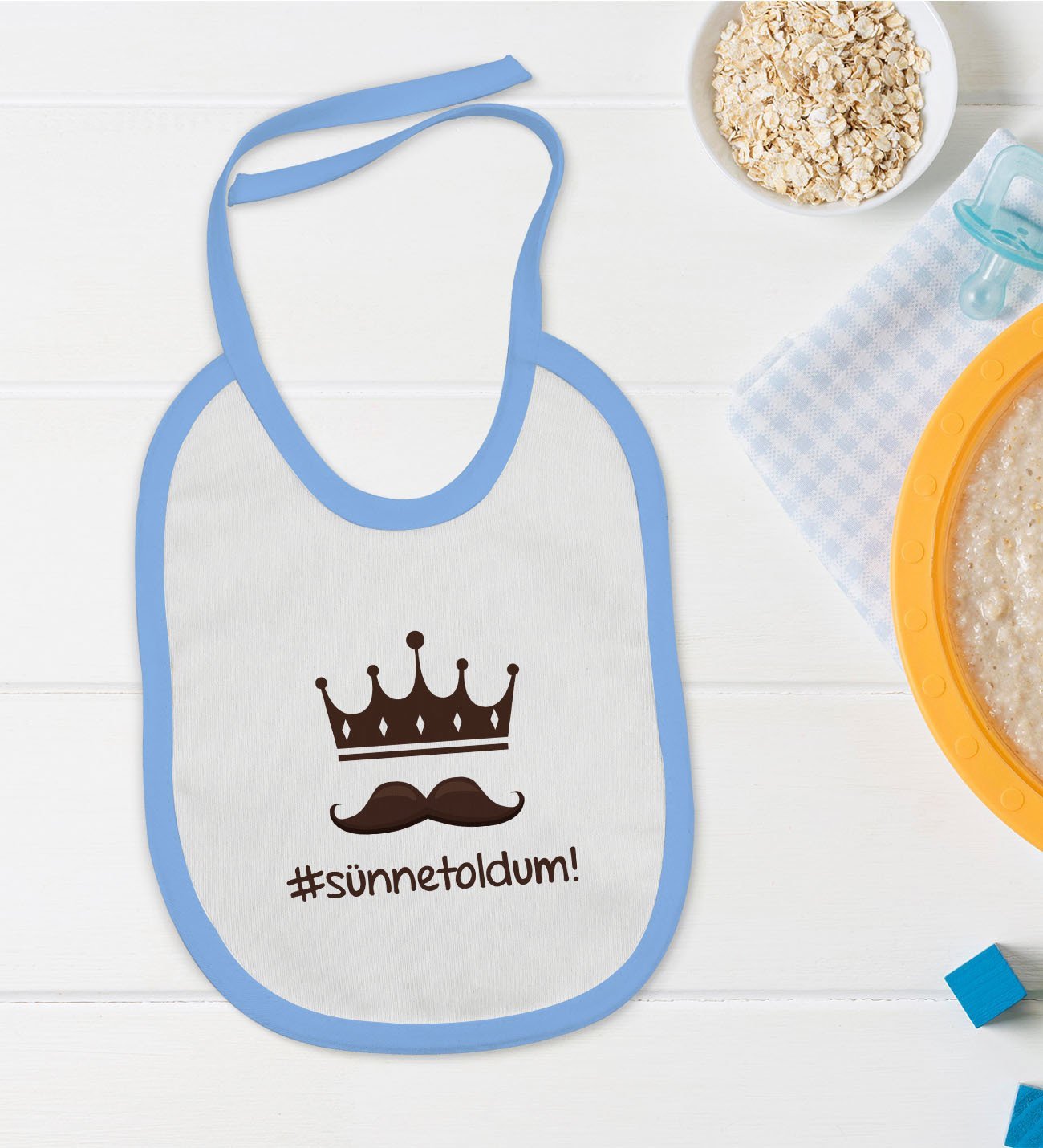BK Kids Sünnet Oldum Tasarımlı Mavi Bebek Mama Önlüğü