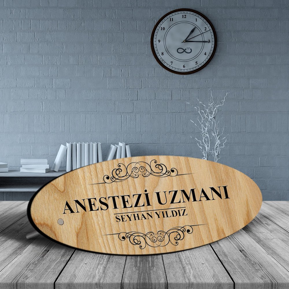 Kişiye Özel Mesleki Anestezi Uzmanı Ahşap Oval Masa İsimliği  - 2
