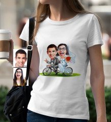 Kişiye Özel Evleniyoruz Karikatür Beyaz Bayan Tişört - 3