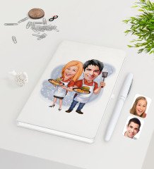 Kişiye Özel Sevgililer Karikatürlü Beyaz Defter Kalem Seti-57