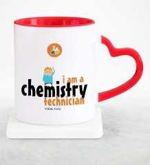 Kişiye Özel Mesleki Kimya Teknikeri Kırmızı Kalpli Kupa Bardak - 1