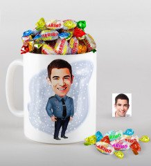 Kişiye Özel Bay Polis Karikatürlü Kupa ve Haribo Fruitbons Şeker Hediye Seti-3