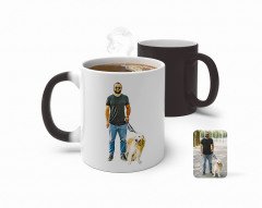 Kişiye Özel Tam Boy Erkek ve Köpek Karikatürlü Sihirli Kupa Bardak-1