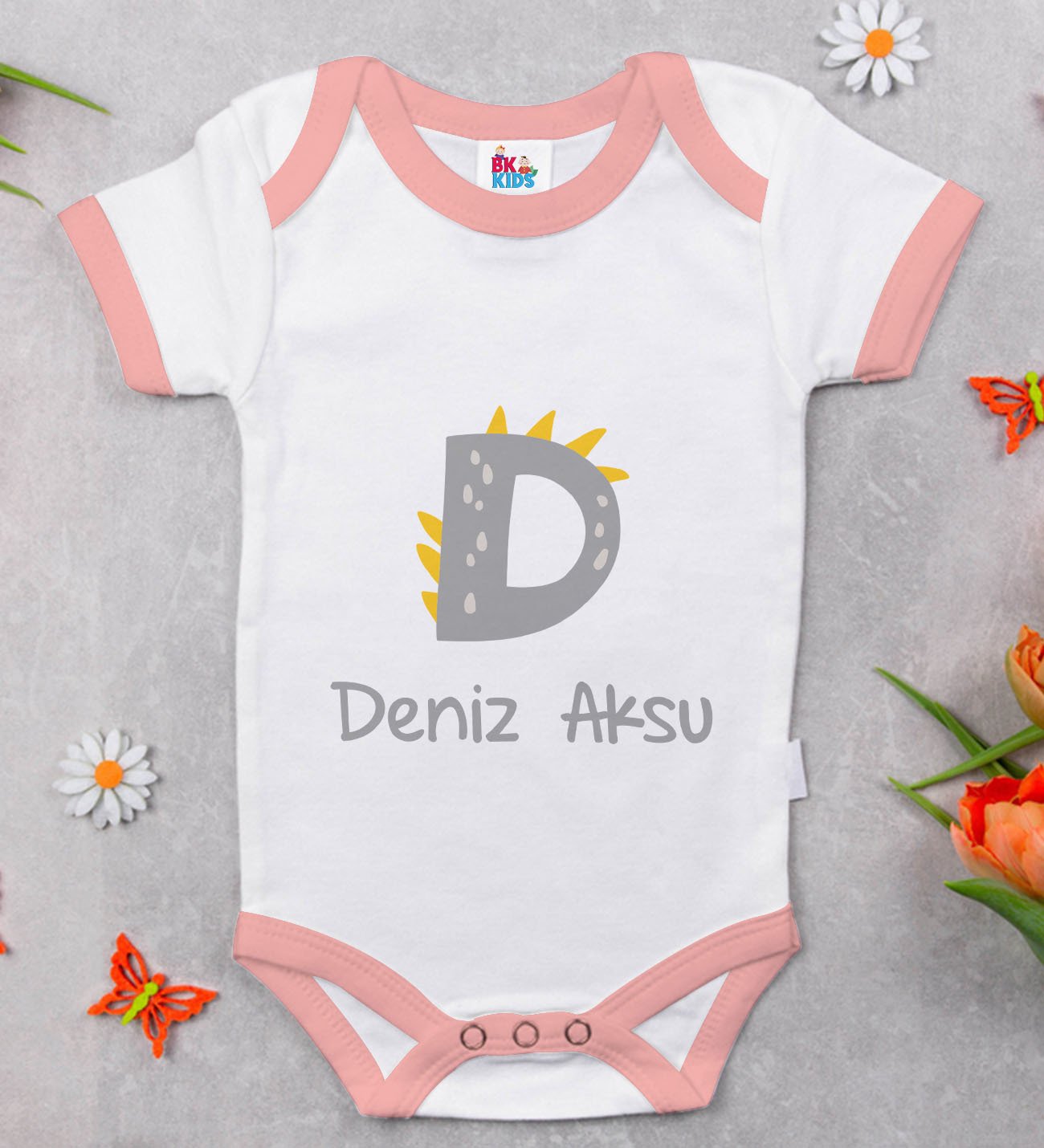 BK Kids Kişiye Özel Pembe Bebek Body Zıbın - Model 111