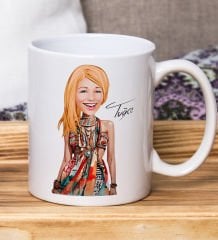 Bk Gift Kişiye Özel Karikatürlü Kadın Tasarımlı Beyaz Kupa Bardak-132, Arkadaşa Hediye , Karikatürlü Kupa Bardak