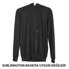 Siyah Cepli Kapşonlu Pamuk Polyester Unisex Siyah Sweatshirt - Yetişkin