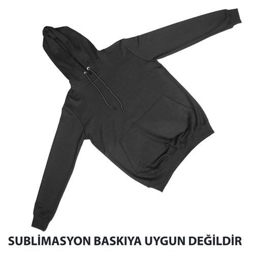 Siyah Cepli Kapşonlu Pamuk Polyester Unisex Siyah Sweatshirt - Yetişkin