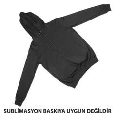 Siyah Cepli Kapşonlu Pamuk Polyester Unisex Siyah Sweatshirt - Yetişkin