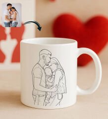 BK Gift Kişiye Özel Line Art Tasarımlı Beyaz Kupa Bardak-1, Arkadaşa Hediye, Sevgiliye Hediye, Eşe Hediye