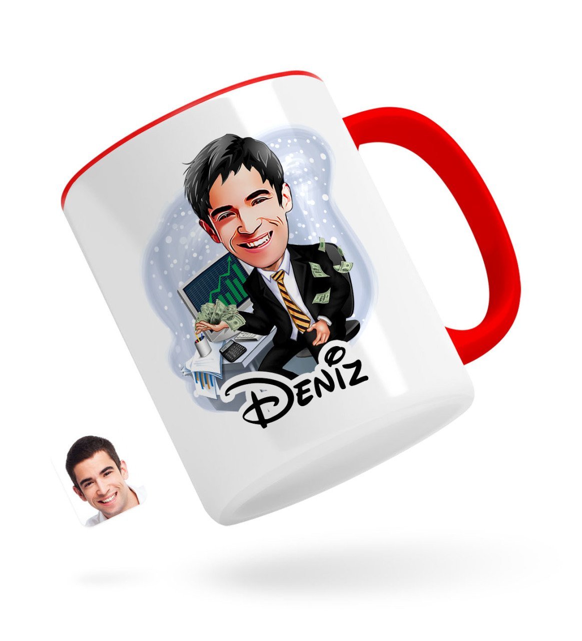 Kişiye Özel Erkek Bankacı Karikatürlü Kırmızı Kupa Bardak-3