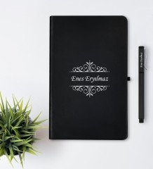 Kişiye Özel Siyah Defter Kalem Hediye Seti