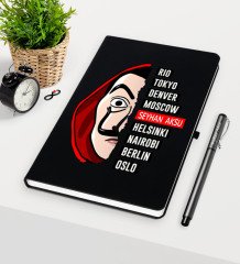 Kişiye Özel La Casa De Papel Siyah Defter Kalem Seti - 19