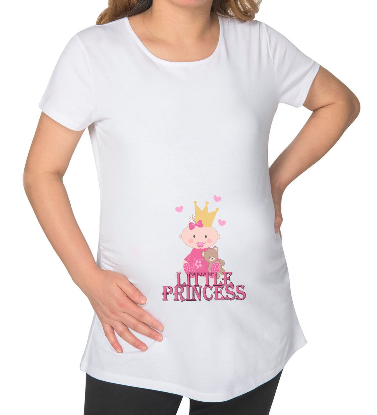 BK Gift Little Princess Tasarımlı Beyaz Hamile Tişört-2, Hamile Giyim, Eşe Hediye