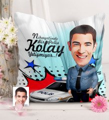 Kişiye Özel Bay Polis Karikatürlü Saten Yastık - 6