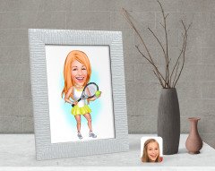 Kişiye Özel Kadın Tenis Oyuncusu Karikatürlü Dekoratif Çerçeve-2