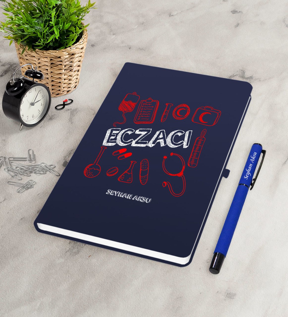 Kişiye Özel Eczacı Lacivert Defter Kalem Seti-2