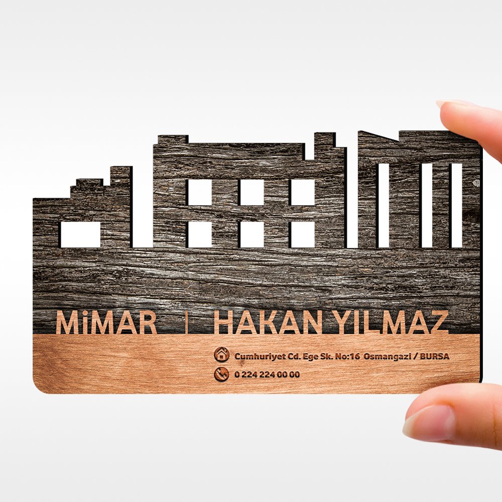 Kişiye Özel Mesleki Mimar Ahşap Kartvizit (Model 1-5) 50 ADET
