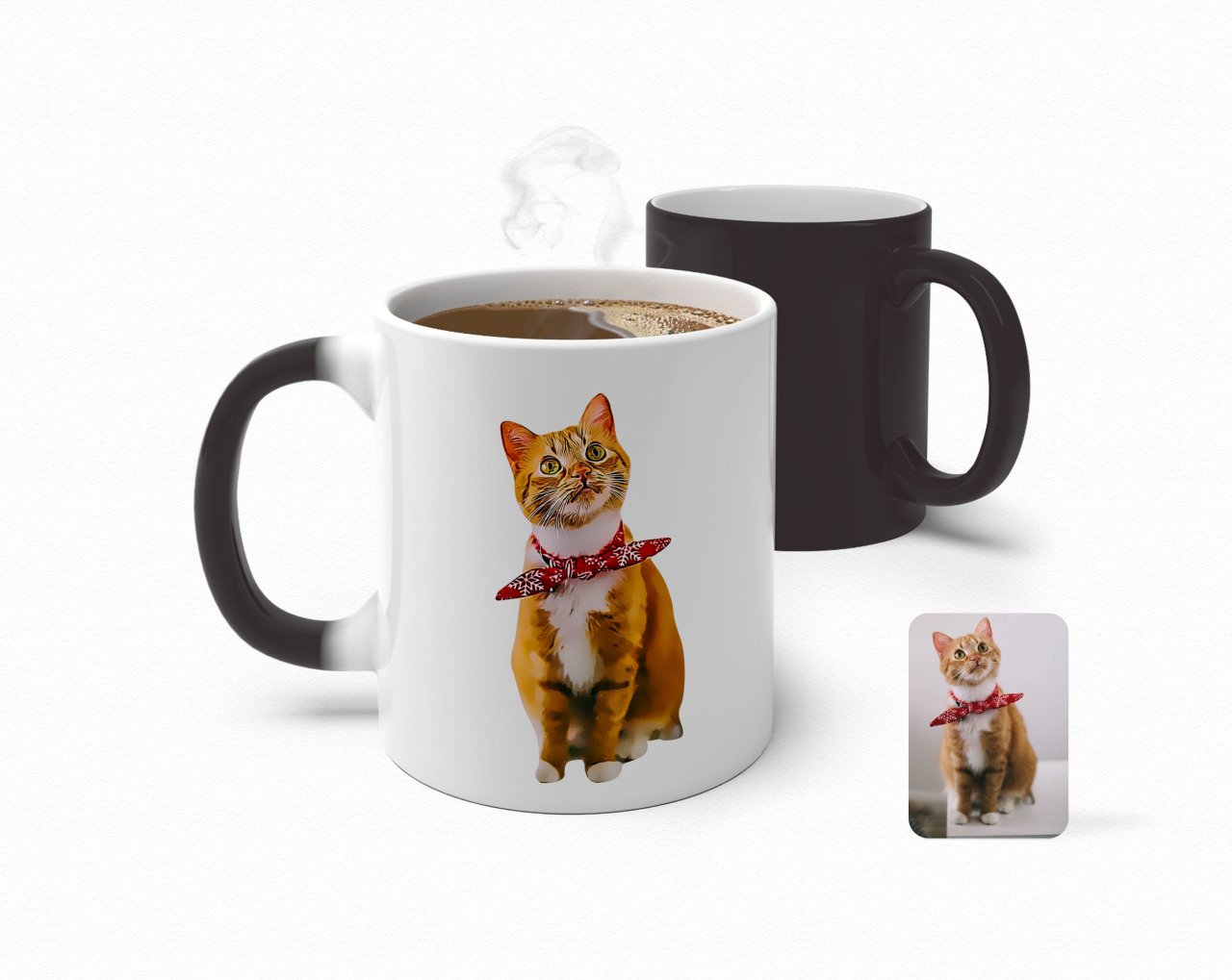 Kişiye Özel Tam Boy Kedi Karikatürlü Sihirli Kupa Bardak-1