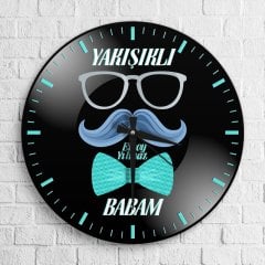 Kişiye Özel Yakışıklı Babam Tasarımlı Ahşap Yuvarlak Duvar Saati - 1