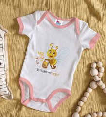 BK Kids Sevimli Arı Tasarımlı Pembe Bebek Body Zıbın-1