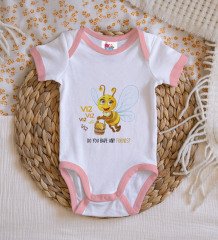 BK Kids Sevimli Arı Tasarımlı Pembe Bebek Body Zıbın-1