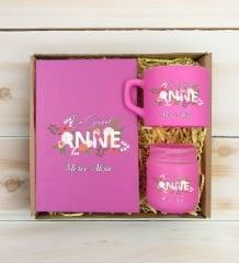 BK Gift Kişiye Özel İsimli DTF Anne Temalı Pembe Defter & Kahve Fincanı & Mum Hediye Seti-1, Anneye Hediye, Anneler Günü Hediyesi