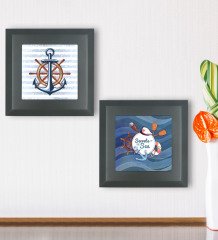 BK Gift 2’li Deniz Tasarımlı Ahşap Çerçeveli Taş Duvar Dekoru-39