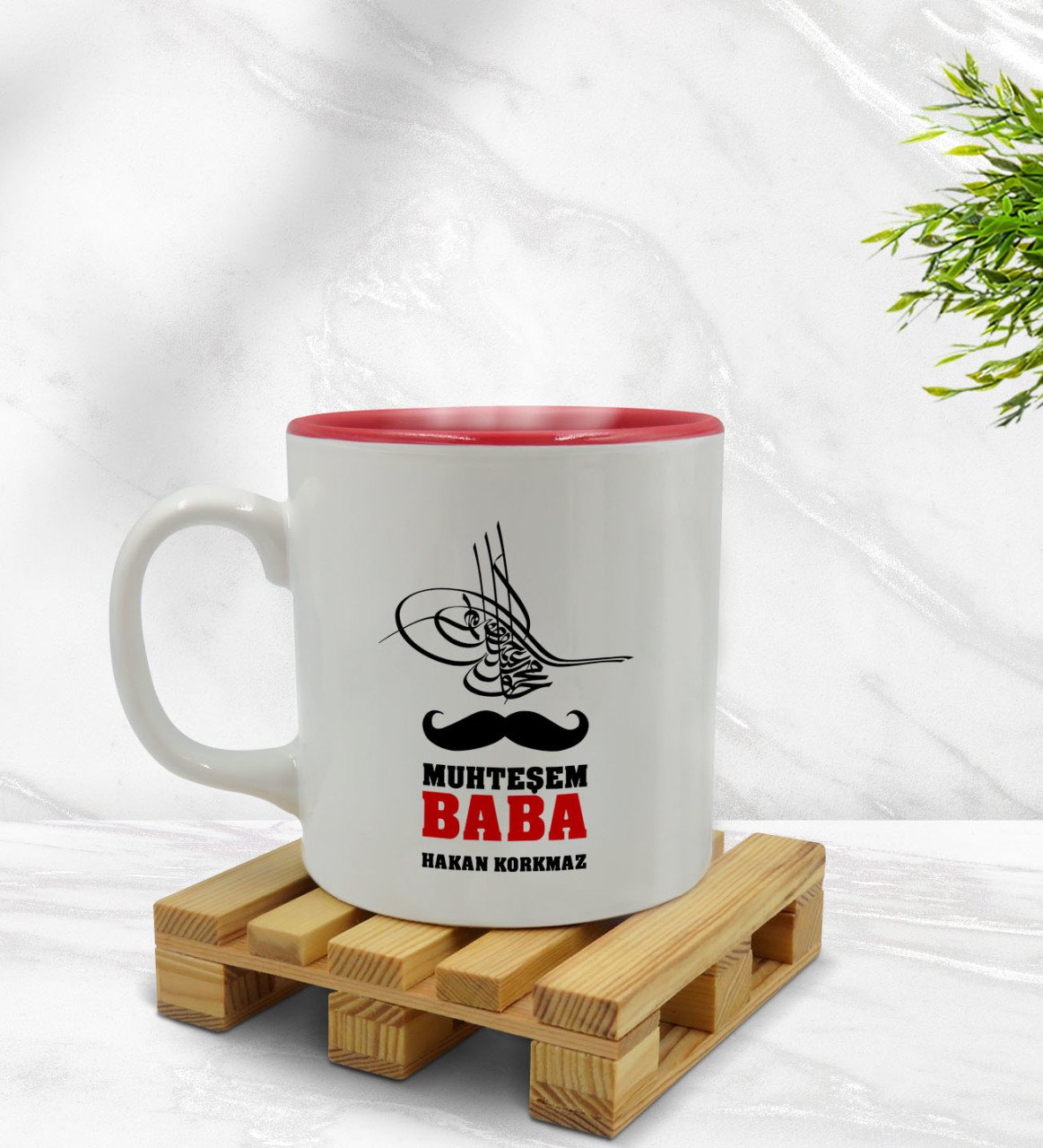 Kişiye Özel Muhteşem Baba Tasarımlı İçi Kırmızı Renkli Kupa Bardak Model 1