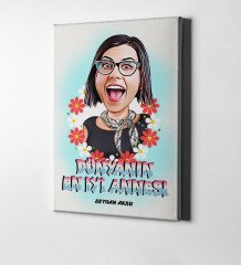 Kişiye Özel Dünyanın En İyi Annesi Karikatür Kanvas Tablo (50 x 70 cm.)