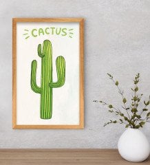 BK Gift  Kaktüs Tasarımlı Dekoratif Retro Ahşap Çerçeveli Tablo-1