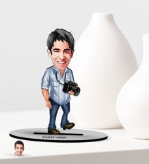 Kişiye Özel Erkek Fotoğrafcı Karikatürlü Ahşap Biblo Model-1