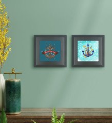 BK Gift 2’li Deniz Tasarımlı Ahşap Çerçeveli Taş Duvar Dekoru-40