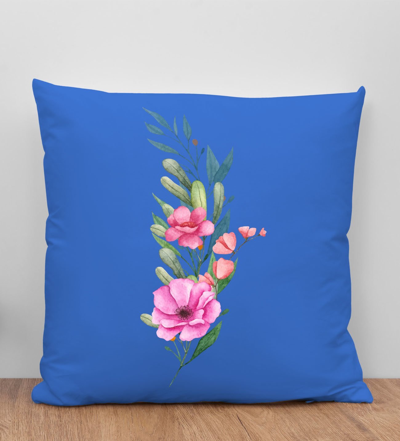 BK Gift Çiçek Tasarımlı Mavi Kırlent Yastık, Arkadaşa Hediye, Ev Dekorasyonu, Ev Hediyesi-1