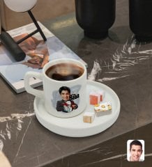 Kişiye Özel Sunum Tabaklı Baba Godfather Karikatürlü Türk Kahvesi Fincanı Model 5