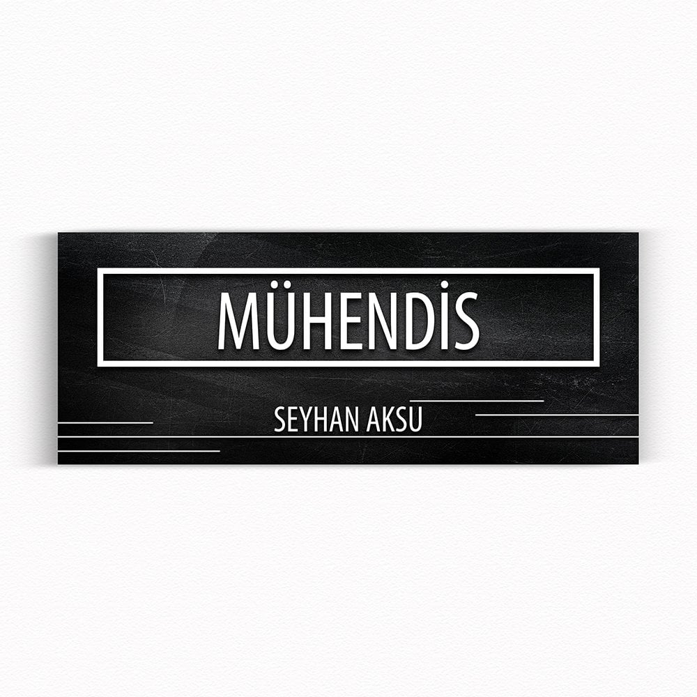 Kişiye Özel Mühendis Duvar & Kapı İsimliği (Model 8 - Siyah Mermer Doku)