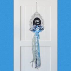 Kişiye Özel İsimli Hoş Geldin Bebek Polyester Kurdeleli Kapı Süsü (Erkek)