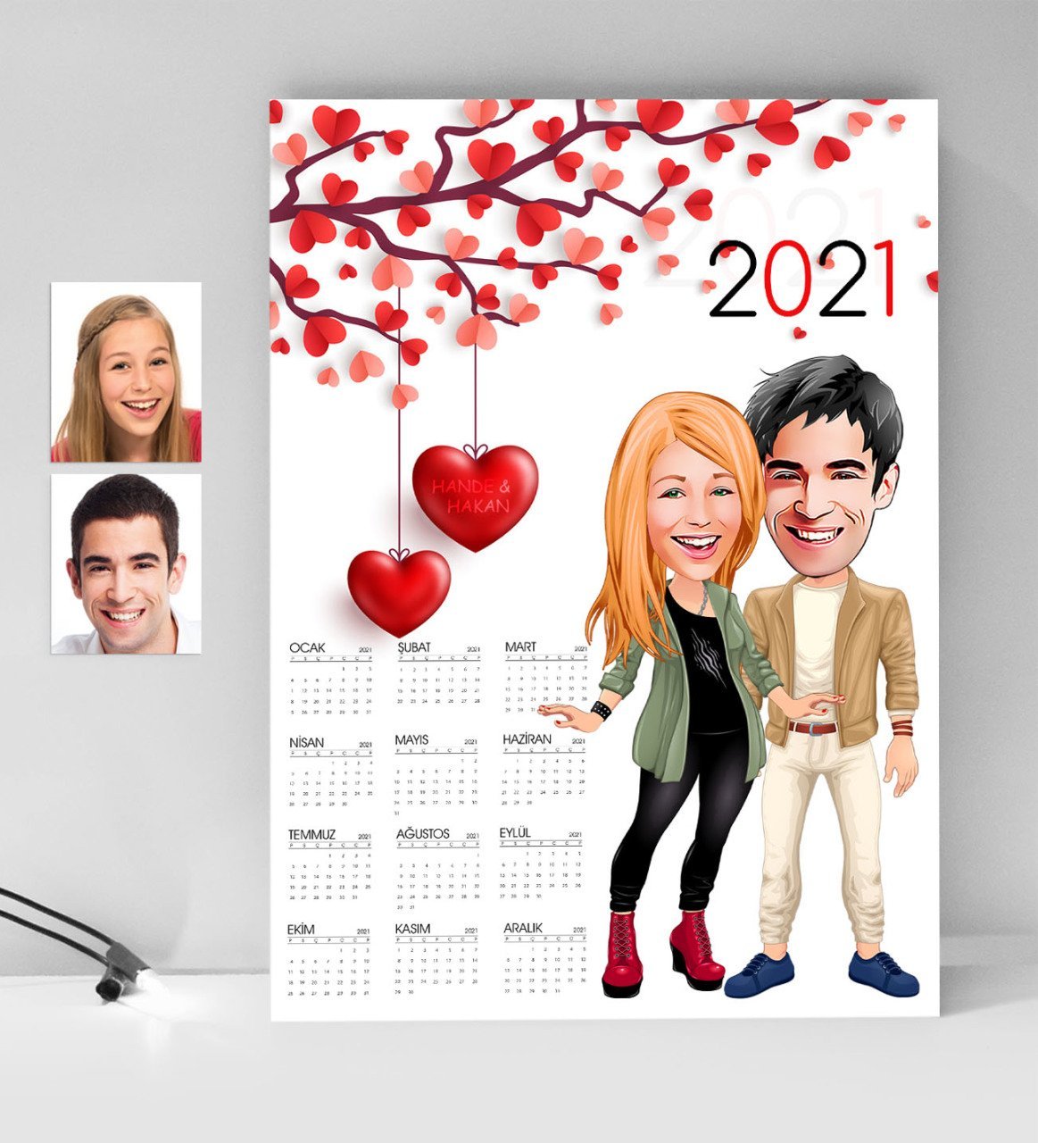 BK Gift Kişiye Özel Sevgililer Karikatürlü 2023 Duvar Takvimi - 8