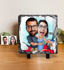 Kişiye Özel Sevgililer Karikatürlü Dekoratif Doğal Taş - 14