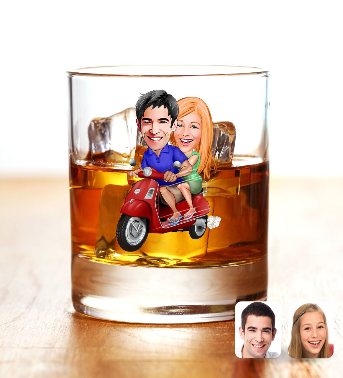 Kişiye Özel Renkli Baskılı Sevgililer Karikatürlü Viski Bardağı-10