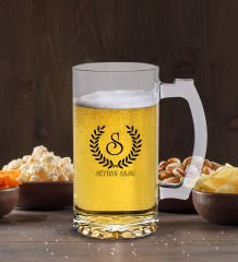 Kişiye Özel Çelenk Baş Harfli İsimli Buzlu Cam Bira Bardağı 50cl-5