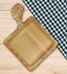 BK Gift Modern Art Tasarımlı Kare Şeklinde Doğal Ahşap Servis ve Sunum Tabağı Model 19