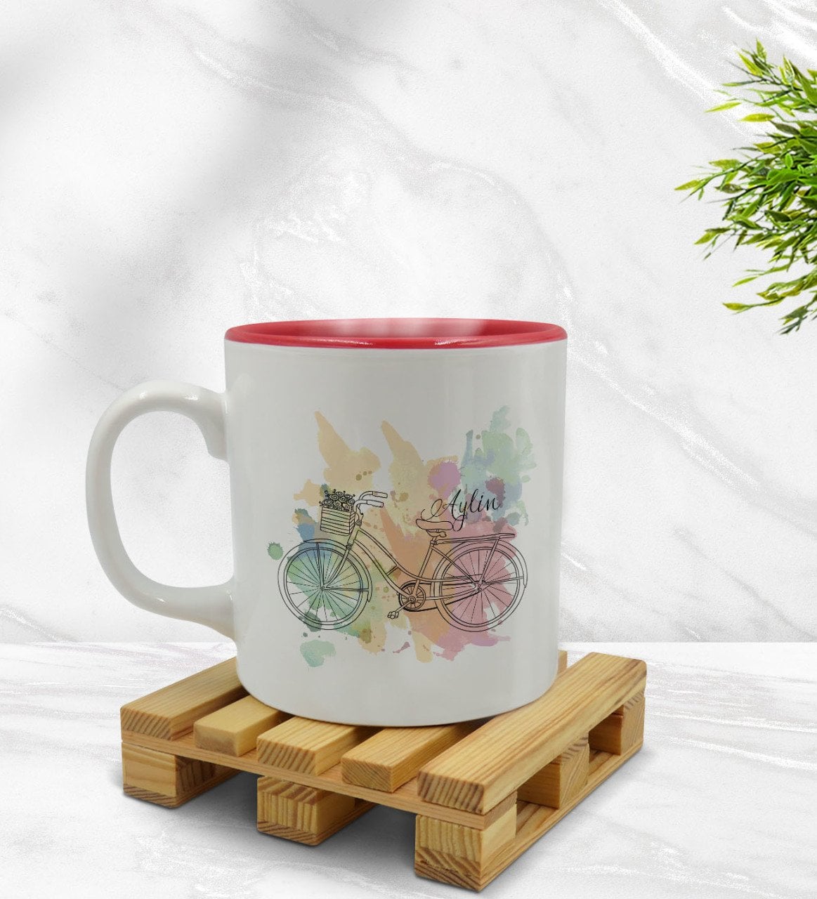 Kişiye Özel Nostaljik Tasarımlı İçi Kırmızı Renkli Kupa Bardak Model 1