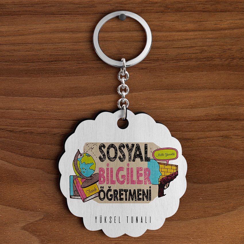 Kişiye Özel Sosyal Bilgiler Öğretmeni Tasarımlı Anahtarlık - 3